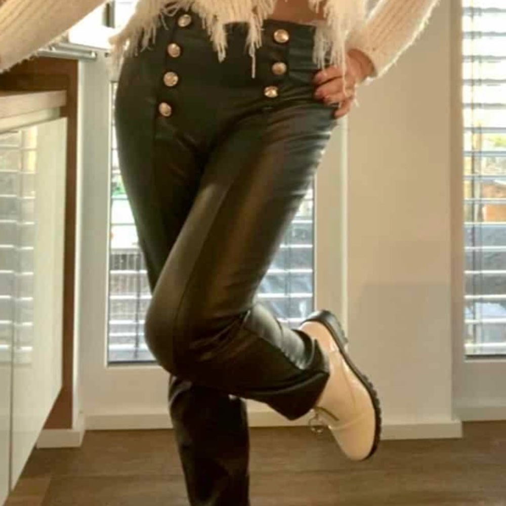 Vegan leather sailor button pants